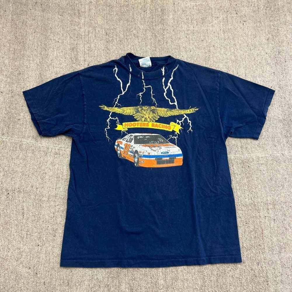Vintage Hooters Racing Shirt Mens Large Blue 1990s Nascar
